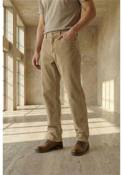 Little Cup Jeans Co Erkek Baggy Fit Rahat Kalıp Kadife Bej Pantolon