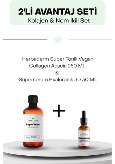 Kolajen & Nem İkili Set: Herbaderm Super Tonik Vegan Collagen Acacia 250 Ml Ve Superserum Hyaluronik 3d