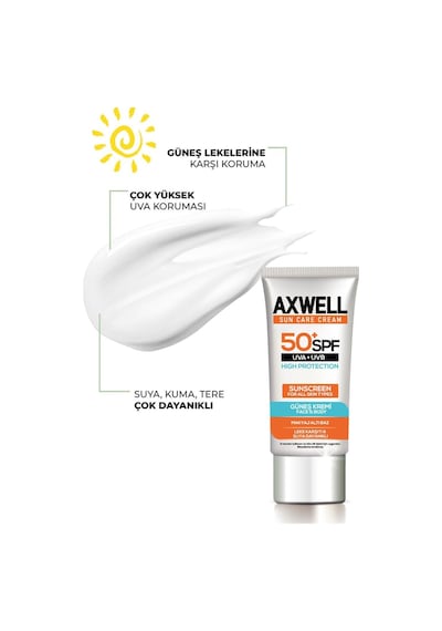 Axwell Leke Karşıtı Nemlendirici ve Yüksek Koruyucu Güneş Kremi SPF50+ 50 ML