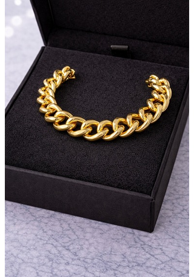 Kalın Zincirli Cadena Gold Bileklik Gümüş + Altın