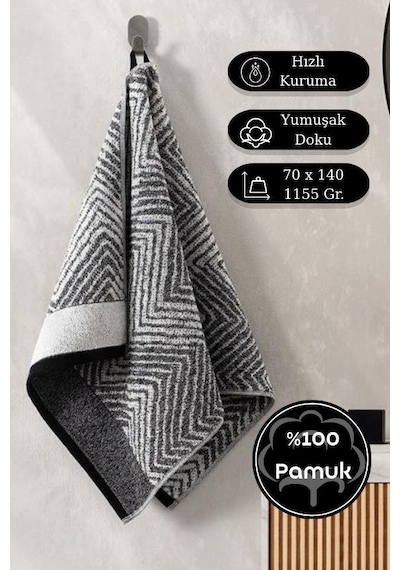 Pamuk Tekli Havlu Jakarlı Karna Premıum Alvaro - 70 X 140 Gri