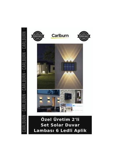 Özel Üretim Özel Üretim 2'li Set Solar Duvar Lambası 6 Ledli Aplik Gün Işığı Rengi Ip65 Su Geçirmez