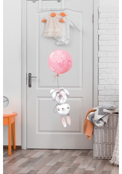 Pembe Tavşan Kapı Dolap Duvar Sticker Seti