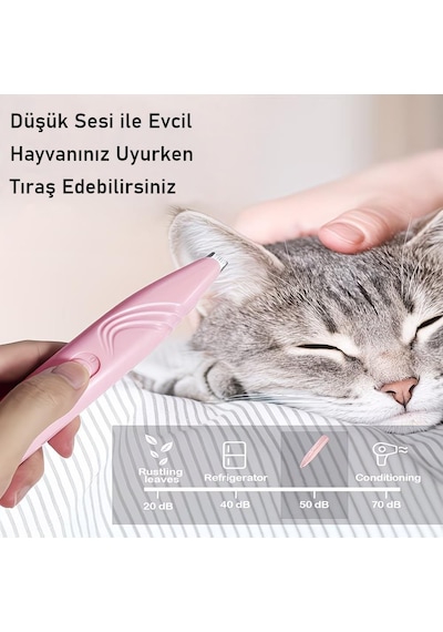 Valkyrie Kedi Köpek Pati Tüy Kesme Makinesi Sessiz Hassas Bölge Traş Cihazı Seramik & Çelik Bıçaklı Pembe