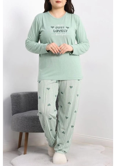 Seka Store Seka Viskon Büyük Beden Pijama Takımı Mint - 50727.1049. Çok Renkli