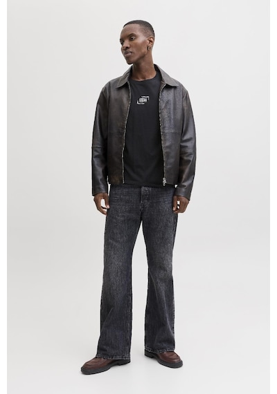 Jack & Jones Erkek Bisiklet Yaka Grafik Baskılı Tişört SIYAH