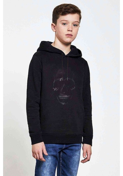 Tshirthane Black Skull Kurukafa Baskılı Unisex Çocuk Kapüşonlu Siyah Sweat Siyah