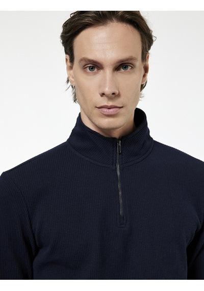 Koton Regular Fit Uzun Kollu Fermuar Detaylı Dik Yaka Sweatshirt Lacivert 7wam70009mk