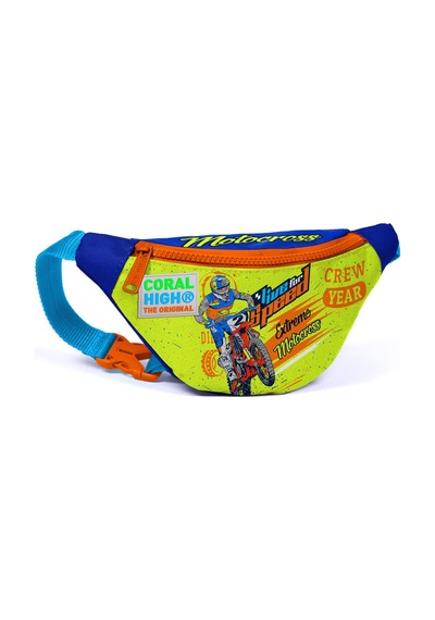 Coral High Kids Fosforlu Sarı Saks Motorsiklet Desenli Bel Çantası 12614 Çok Renkli