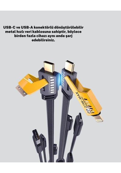 Örgülü Tasarım 4 Ü 1 Arada Usbc Lightning Hızlı Şarj Kablosu