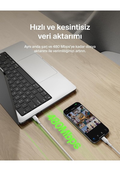 Belkin Cab025hq1mwh Boostcharge Pro 240w Usb-c To Usb-c Örgülü 1m Hızlı Şarj Kablosu - Beyaz
