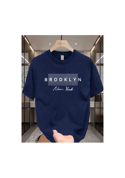Medinenur Brooklyn Baskılı Basic T-shirt Lacivert