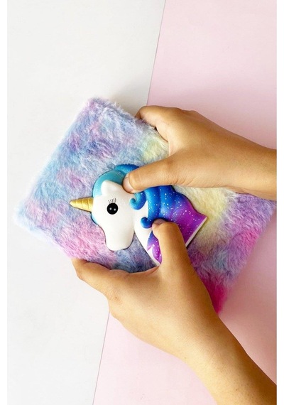 Renkli Gökkuşağı Unicorn Squishyli Peluş Defter