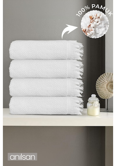 4'lü Beyaz Jelena Banyo Havlusu 70x140 Cm, 490 Gr, %100pamuk, Spa Ve Otel Havlusu, Günlük Kullanıma Uy Beyaz