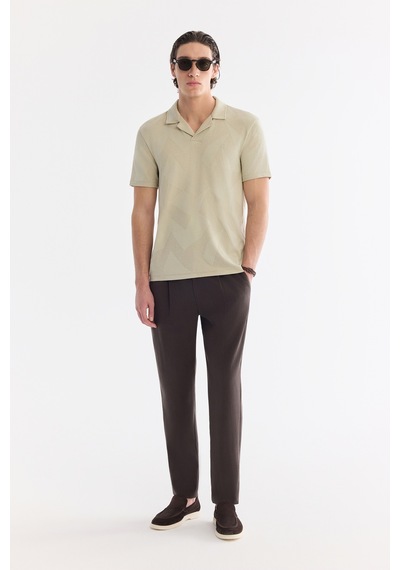 Avva Erkek Bej Apaj Yaka Kolay Ütülenen Elastan Regular Fit T-shirt A61y1156