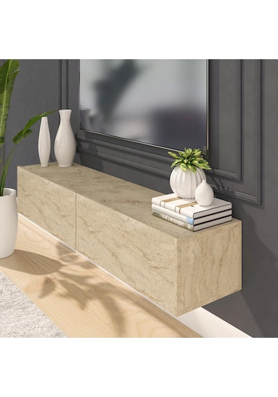 Tv Ünitesi Tv Sehpası Tv Alt Sehpası Traverten Mdf 140 Cm