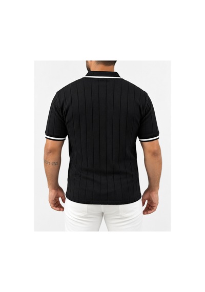 Kıyafet Bayi Erkek Polo Yaka Fitilli Triko Kısa Kollu Tişört Siyah 2xl
