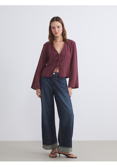 Lcw Vision Bordo V Yaka Modal Karışımlı Bağlamalı Bluz