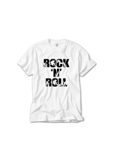 Black Rock 'N' Roll Text Beyaz Tişört Beyaz