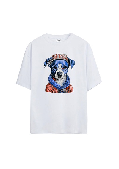 Köpek Oversize Unisex T-shirt Beyaz