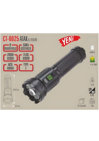 Ct-8025 Atak El Feneri Acil Durum Fonksiyonlu Siyah