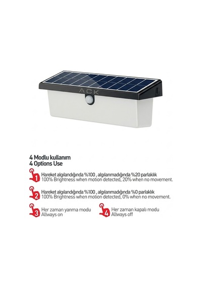 Solar Led Duvar Apliği Hareket Sensörlü 4 Modlu Güneş Enerjili Bahçe Aydınlatma Armatürü Siyah Ip54 Siyah - 938330313 Siyah