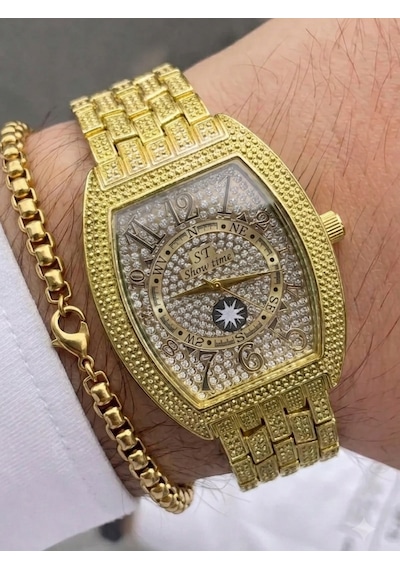 Erkek Taş İşlemeli Çelik Kol Saati Lüks Quartz Erkek Saati Premium Tasarım Bileklik Hediyeli Şık Erkek Kol Saati Gold-25 Cm Erkek Taş İşlemeli Çelik Kol Saati Lüks Quartz Erkek Saati Premium Tasarım Bileklik Hediyeli Şık Erkek Kol Saati Gold-25 Cm
