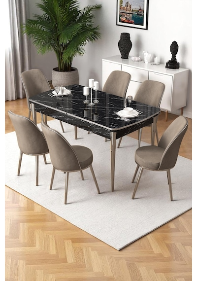 Canisa Nira Serisi 70x114 Mdf Siyah Mermer Desen Mutfak Masa Takımı 6 Cappucino Sandalye Krom Detay Masa Siyah Mermer Sandalye Cappucino Canisa Nira Serisi 70x114 Mdf Siyah Mermer Desen Mutfak Masa Takımı 6 Cappucino Sandalye Krom Detay Masa Siyah Mermer Sandalye Cappucino