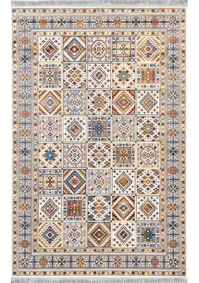 Renkli Etnik Desen Modern Halı Dekoratif Kilim Ekru