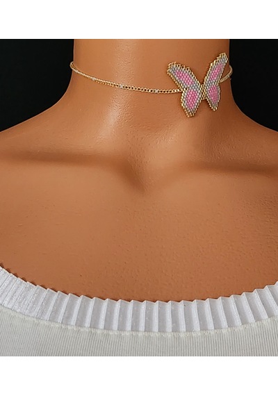 Harmel Jewelry Miyuki Pembe Kelebek Choker Kolye