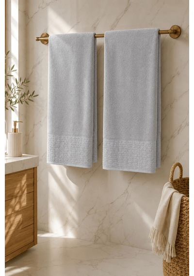 2'li Büyük Boy Banyo Havlusu 90x150 Cm %100 Pamuk Siena Collection 650 Gr Açık Gri