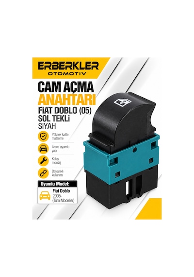 Cam Açma Anahtarı Fiat Doblo 05 Sol Tekli Siyah - Erb2226