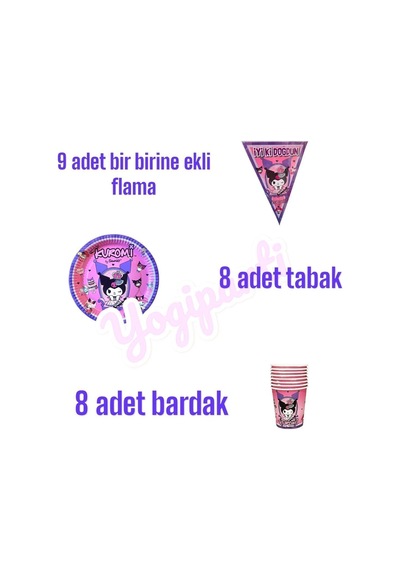Kuromi 8 Li Tabak Bardak Flama Ekonomik Doğum Günü Parti Malzemeleri Renkli Tüm Yaşlar