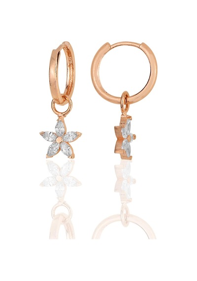 Gümüş Rose Zirkon Taşlı Lotus Çiçeği Küpe