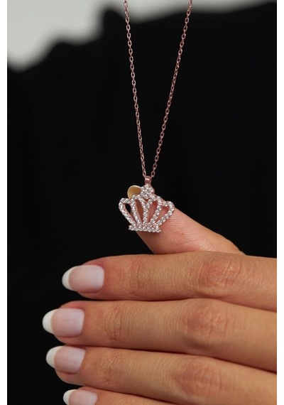 Roza Silver Zirkon Taşlı Rose Taç Model Gümüş Kolye Rn10128