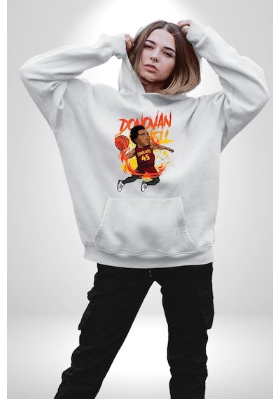 Donovan Mitchell Basketbol Karikatür Kadın Erkek Beyaz Kapüşonlu Sweatshirt Hoodie Beyaz