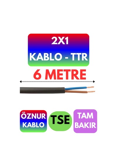 Öznur 2x1 Ttr Enerji Kablo, 6 Metre, Siyah