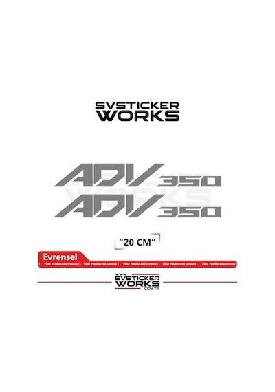 Honda Adv 350 Sticker Uyumlu Yazı Yüksek Kalite Özel Kesim Folyo 2'li Set Gri