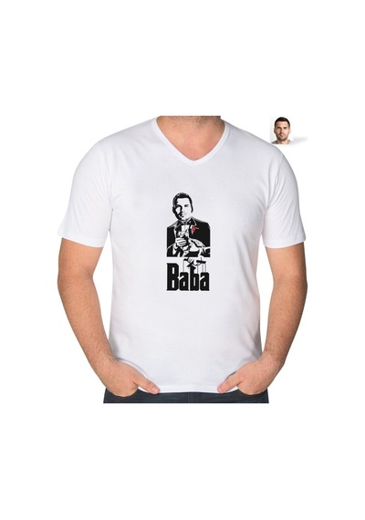 Abluka Online Kişiye Özel Godfather Silüet Tasarımlı V Yaka Tişört-2