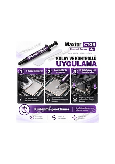 Maxtor Ctg9c 4gr 13.5 W/mk Yüksek Performanslı Termal Macun, Cpu Gpu İşlemci Ekran Kartı İçin, Intel Amd Ryzen Nvıdıa Uyumlu Thermal Grease, Spatula Ve Temizleme Mendilli