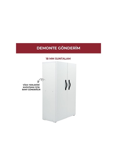 2 Kapaklı 4 Raflı Çok Amaçlı Dolap Beyaz 59x30x100 Cm Suntalam Düzen Dolabı Mutfak, Banyo, Antre, Ayakkabıl Diğer