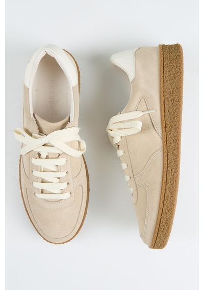 Krahe Sunny Erkek Hakiki Deri Bağcıklı Bej-ekru Sneakers