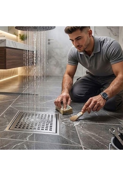 Yer Süzgeci 10x10 Krom Izgaralı Çekvalfli 50 Mm Çıkışlı Paslanmaz Banyo Duş Gideri