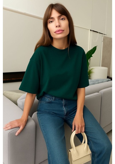 Düz Oversize Unisex Tişört Yb5 Yeşil