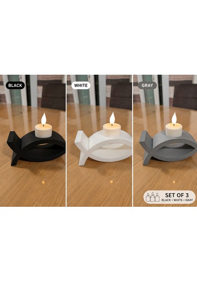 3d Baskı 3lü Balık Figürlü Dekoratif Mumluk Seti - Tealight Mumluk, Modern Ev Ve Ofis Dekoru Sarı