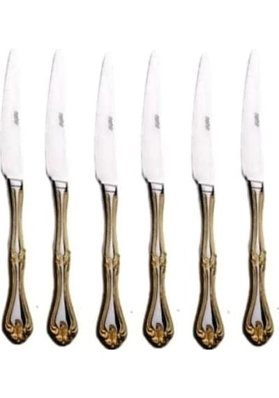 Nehir Lalezar Gold Altın Yemek Bıçak 6 Lı Yemek Bıçağı Gold