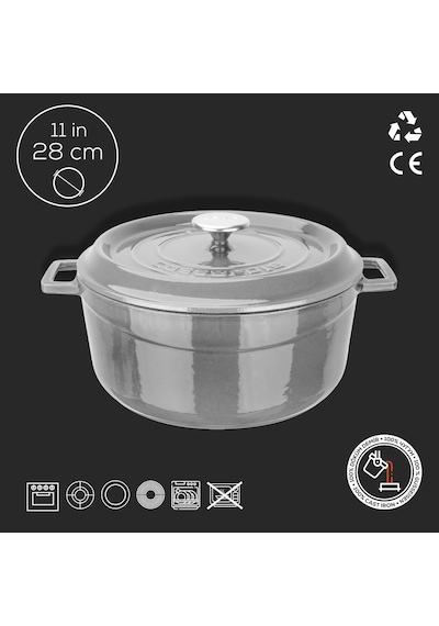 Metal Premium Serisi - Döküm Yuvarlak Tencere, 28 Cm, Majolik Gri Belirtilmemiş