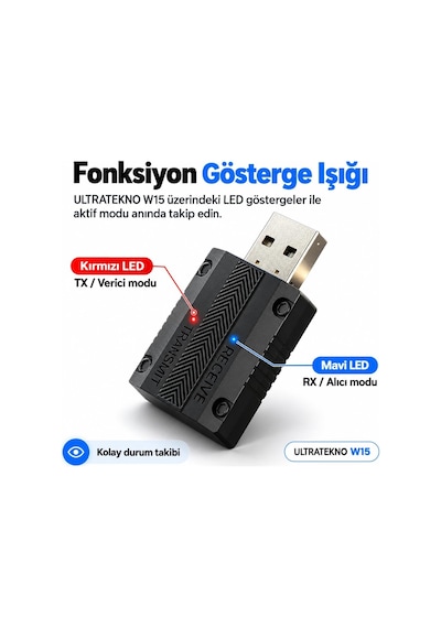W15 Bluetooth 5.3 Usb Ses Adaptörü Tx/rx