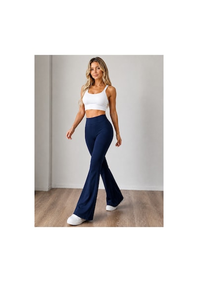 Unika Boutique Kadın Siyah Yüksek Bel Toparlayıcı İspanyol Paça Tayt Spor Tayt Pantolon Lacivert