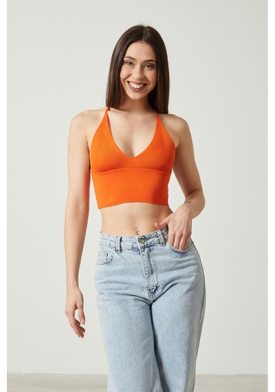 Twenty3 Kadın Super Crop Sırt Detaylı Triko Büstiyer Bluz 001